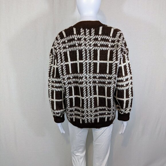 Cider 90s Brown/Ivory Chunky Cardigan Button Down V-Neck Sweater Womens M - Picture 4 of 5